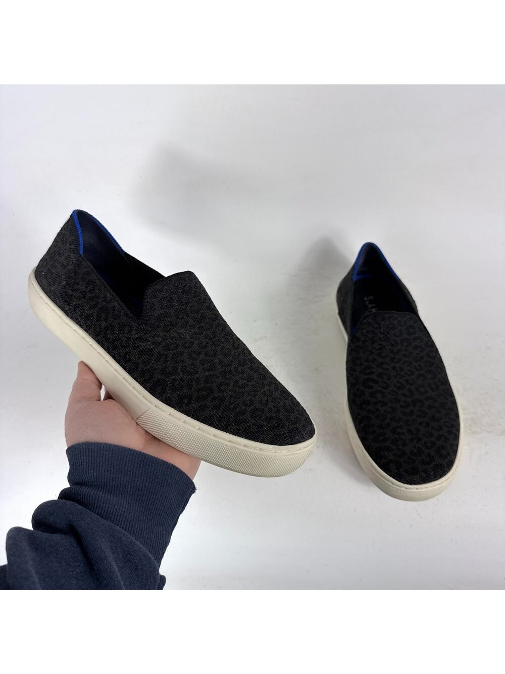 Rothy's The Original Slip-On Sneaker Women's 8.5 Black Jaguar Printed Casual